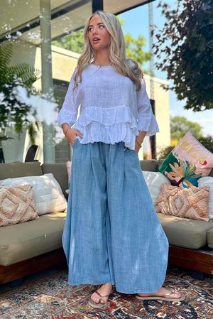 Frame Scoop Hem Pant Washed Denim